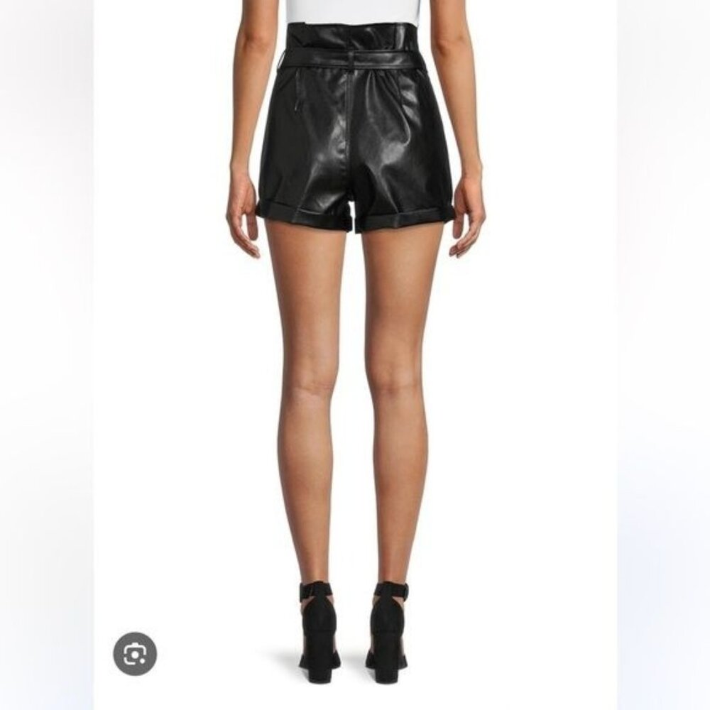 Madden NYC Womens Black Faux Leather Pleated High-Waisted Shorts Size L